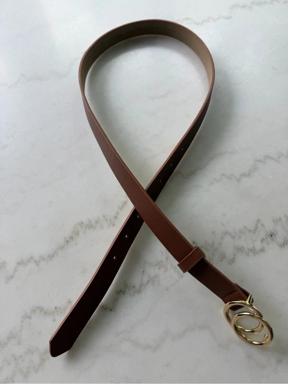 Ann Taylor Cognac Brown Belt with Gold Double-Ring Buckle